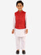 Boy's' Maroon And White Jacket, Kurta And Pyjama Set