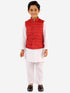 Boy's' Maroon And White Jacket, Kurta And Pyjama Set