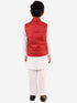 Boy's' Maroon And White Jacket, Kurta And Pyjama Set