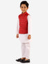 Boy's' Maroon And White Jacket, Kurta And Pyjama Set