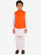 Boy's Orange And White Jacket, Kurta And Pyjama Set