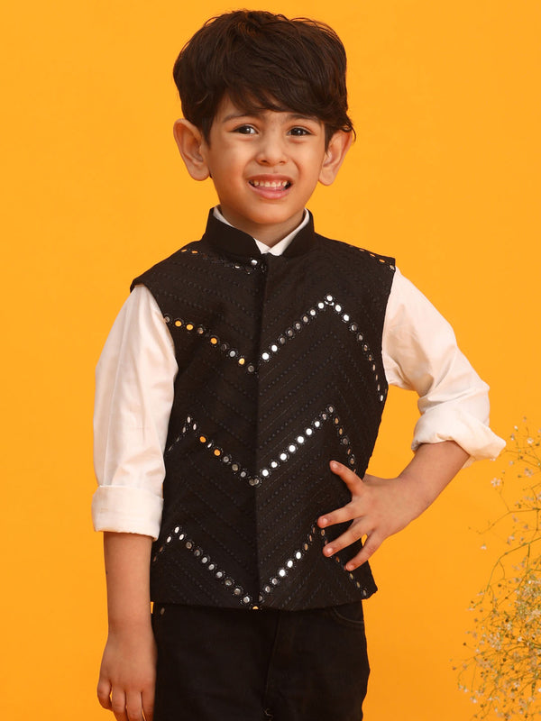 Boy's' Black Mirror Work Ethnic Jacket