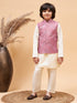 Boy's Pink Mirror Work Jacket And Solid Kurta Pyjama Set