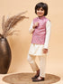 Boy's Pink Mirror Work Jacket And Solid Kurta Pyjama Set