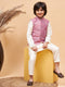 Boy's Pink Mirror Work Jacket And Solid Kurta Pyjama Set