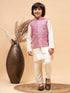 Boy's Pink Mirror Work Jacket And Solid Kurta Pyjama Set
