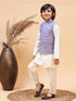 Boy's Purple Mirror Work Jacket And Solid Kurta Pyjama Set