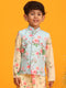 Boy's Aqua Blue Floral Printed Nehru Jacket