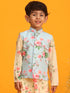 Boy's Aqua Blue Floral Printed Nehru Jacket