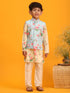 Boy's Aqua Blue Floral Printed Nehru Jacket
