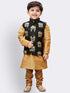 Boys' Gold Silk Cotton Blend Kurta, Waistcoat and Pyjama Set