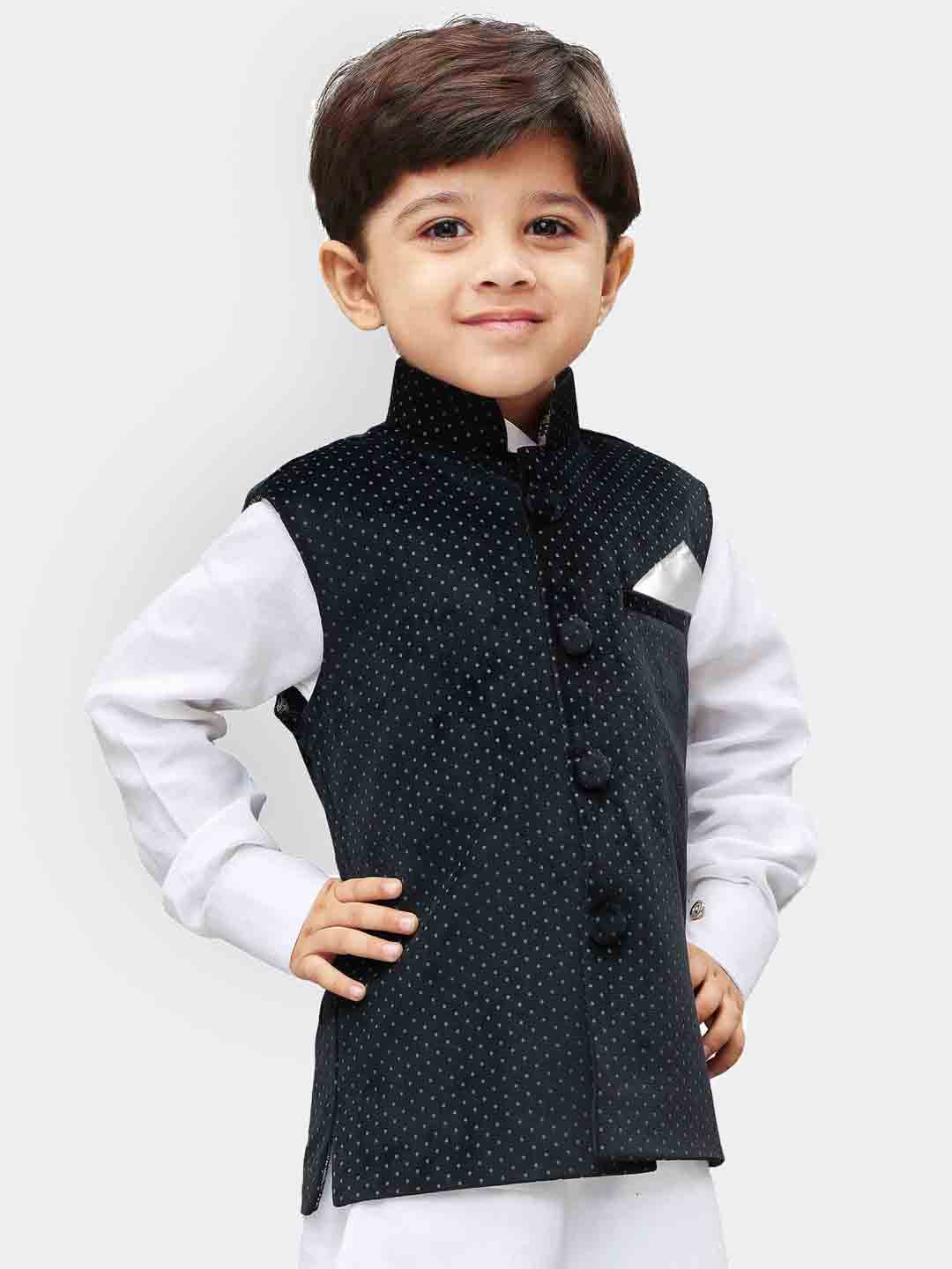 Boys' Black Velvet Nehru Jacket