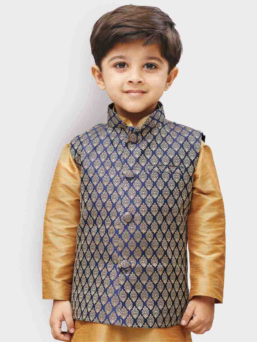 Boys' Blue Silk Blend Nehru Jackets