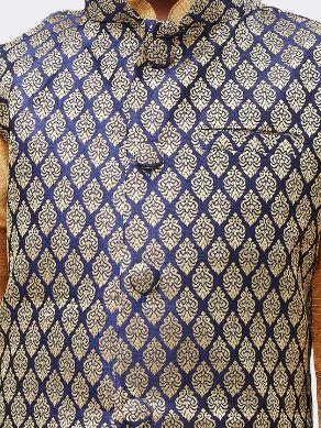 Boys' Gold Silk Cotton Blend Kurta, Waistcoat and Pyjama Set