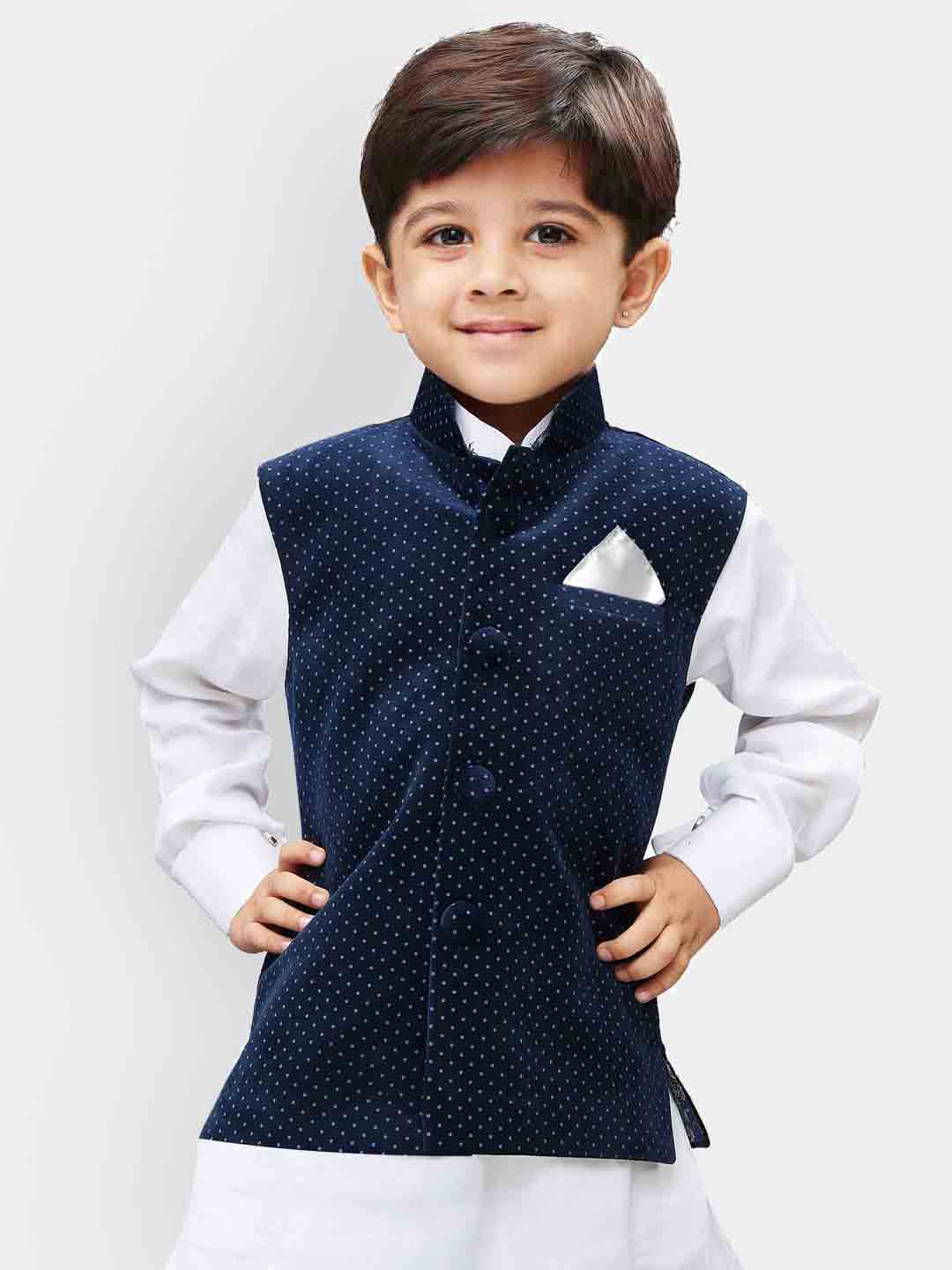 Boys' Blue Velvet Nehru Jackets