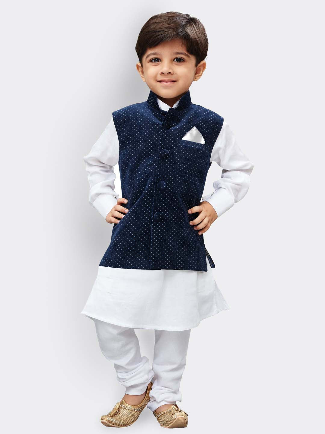 Boys' Blue Velvet Nehru Jackets
