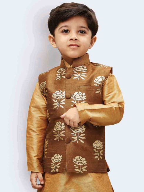 Boys' Brown Silk Blend Nehru Jackets