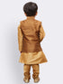 Boys' Gold Silk Cotton Blend Kurta, Waistcoat and Pyjama Set
