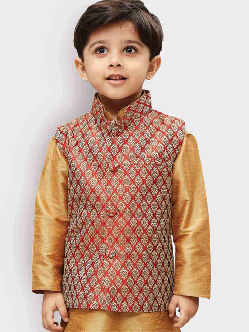 Boys' Maroon Silk Blend Nehru Jackets