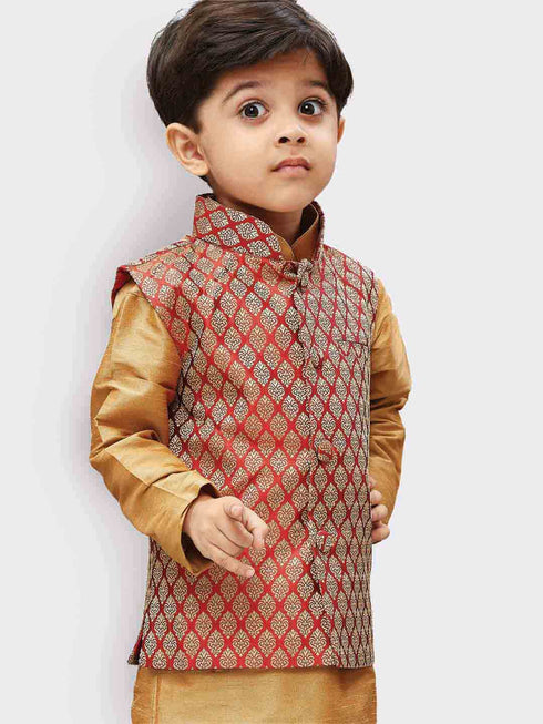 Boys' Maroon Silk Blend Nehru Jackets