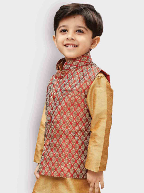 Boys' Maroon Silk Blend Nehru Jackets