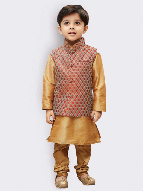 Boys' Maroon Silk Blend Nehru Jackets