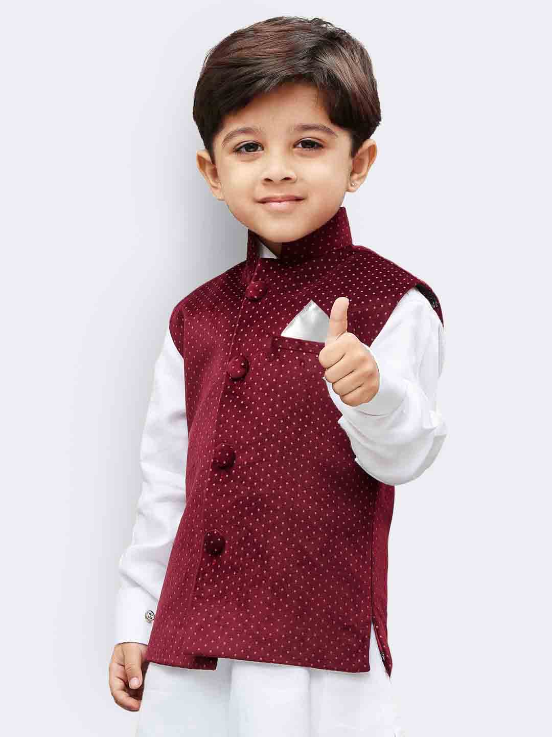 Boys' Maroon Velvet Nehru Jacket