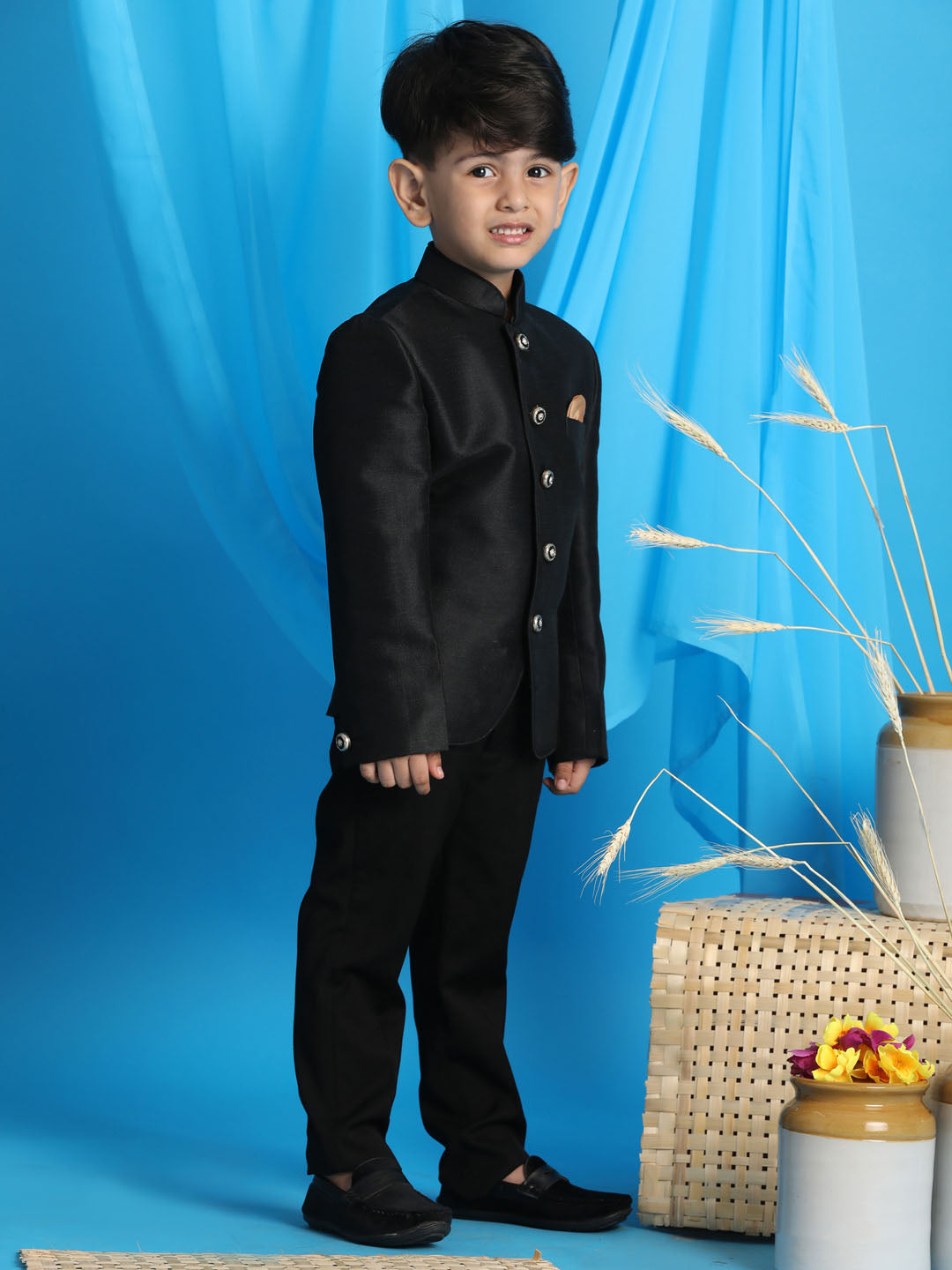 Boy's Black Silk Blend Jodhpuri