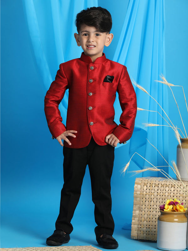 Boy's Maroon Silk Blend Jodhpuri