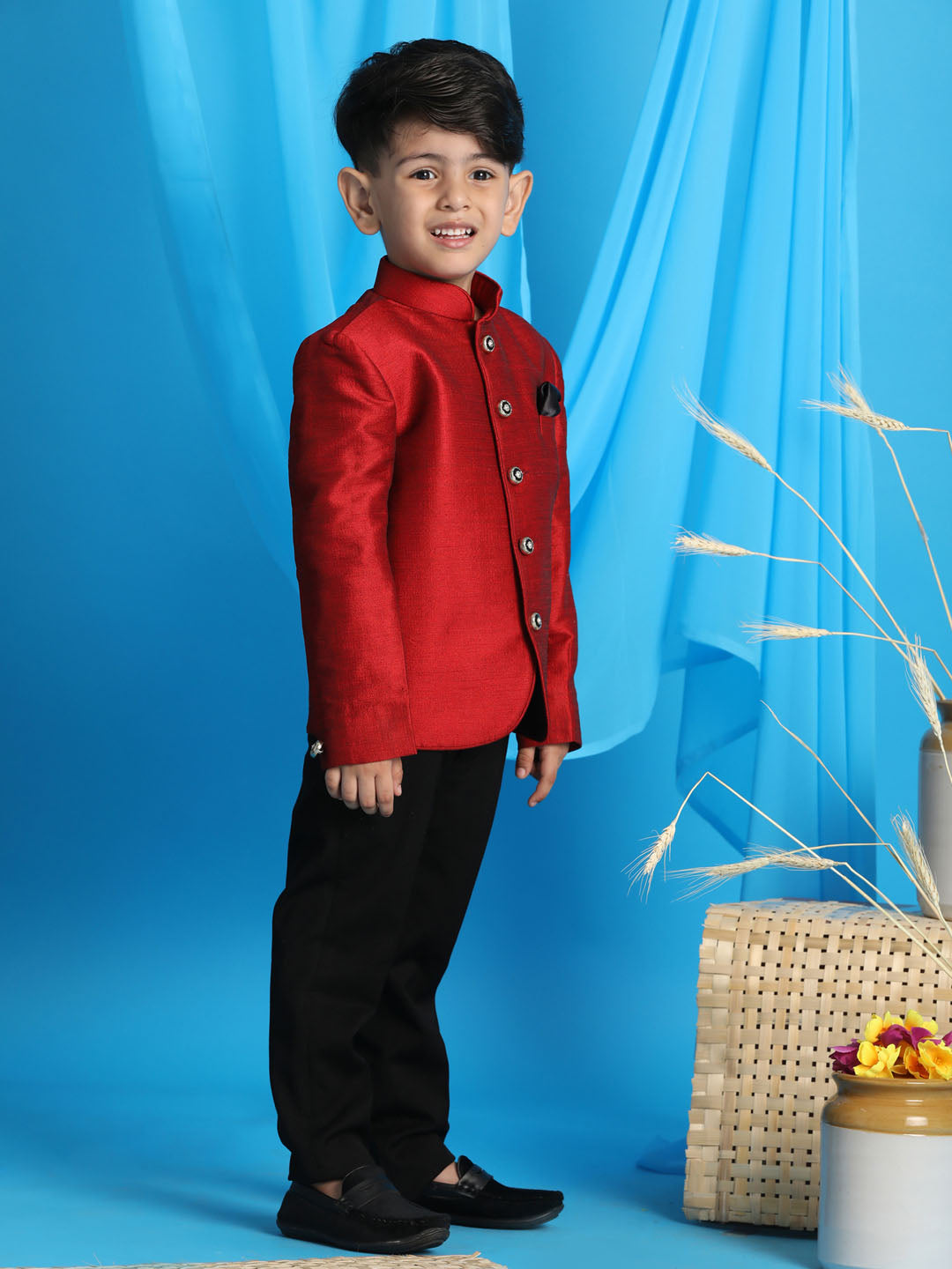 Boy's Maroon Silk Blend Jodhpuri