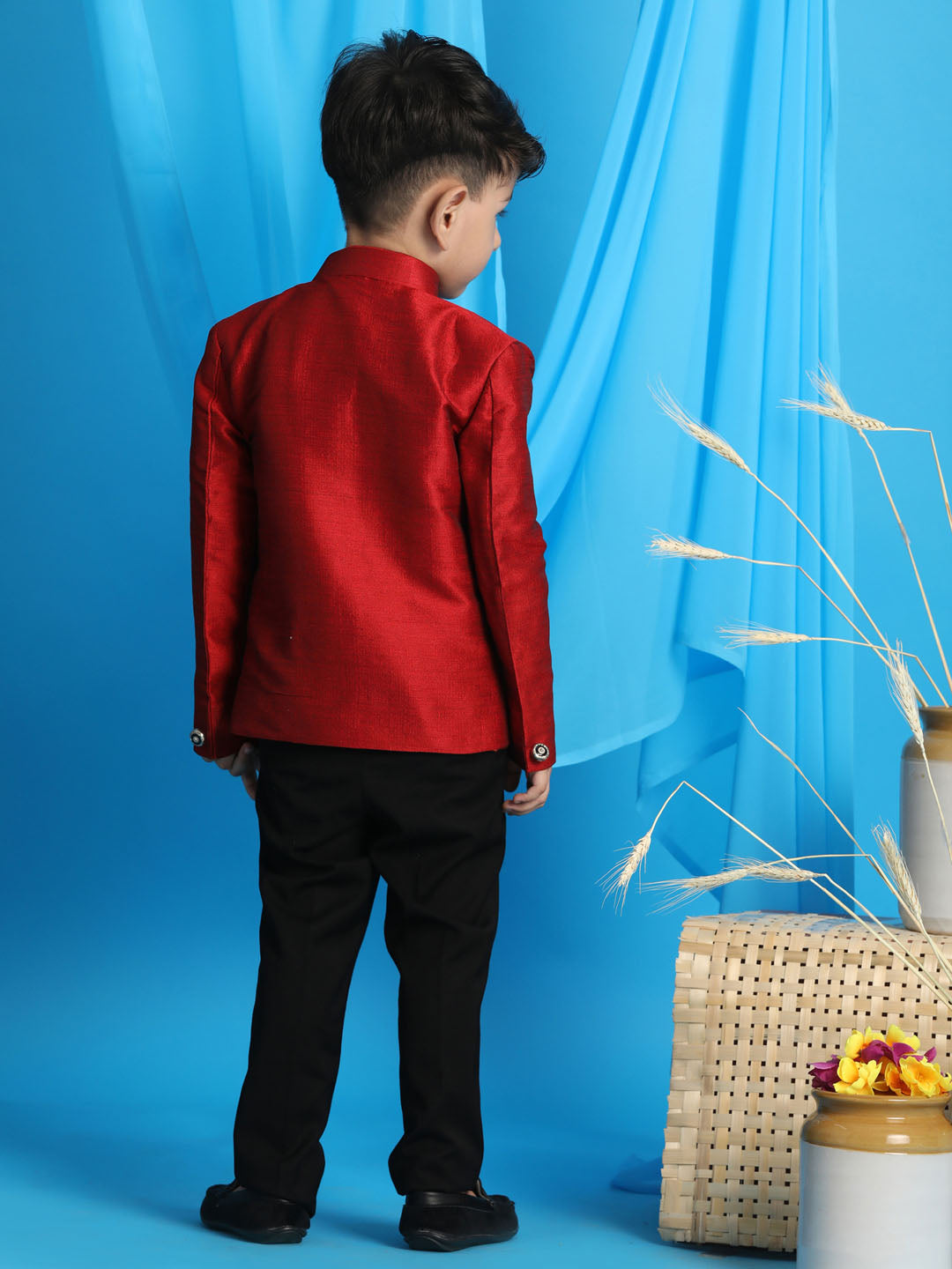 Boy's Maroon Silk Blend Jodhpuri