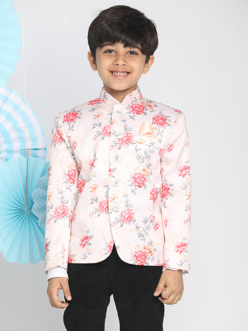 Floral Printed Peach Bandhgala Prince Coat Jodhpuri