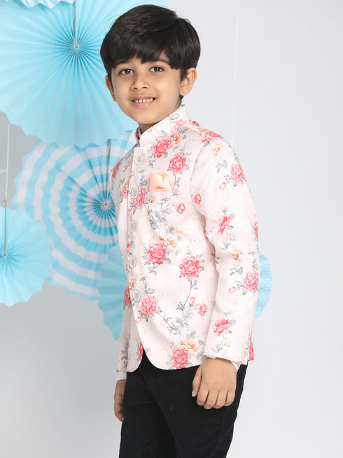 Floral Printed Peach Bandhgala Prince Coat Jodhpuri