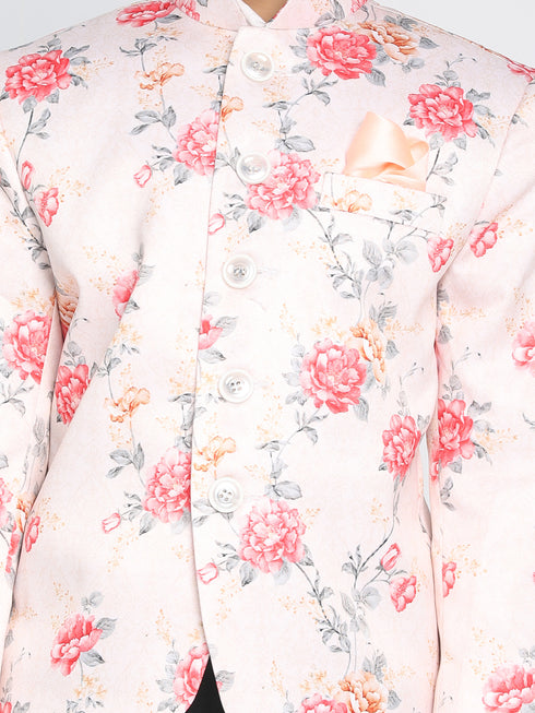 Floral Printed Peach Bandhgala Prince Coat Jodhpuri