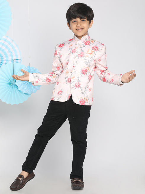 Floral Printed Peach Bandhgala Prince Coat Jodhpuri