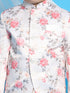 Floral Printed Peach Bandhgala Prince Coat Jodhpuri With Cream Kurta Pyjama Set