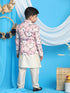 Floral Printed Pink Bandhgala Prince Coat Jodhpuri With Cream Color Kurta Pyjama Set