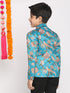 Boy's Turquoise Blue Printed Bandhgala Blazer