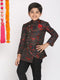 Boy's Maroon Woven Design Silk Blend Bandhgala Blazer