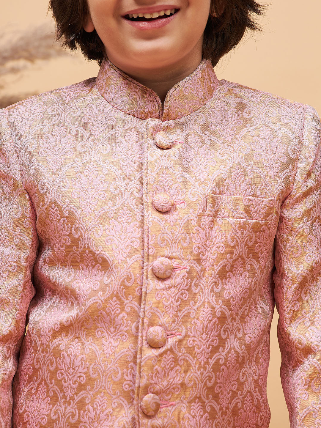 Boy's Pink Silk Blend Woven Jodhpuri