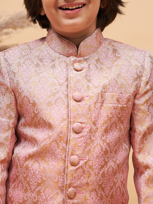 Boy's Pink Silk Blend Woven Jodhpuri