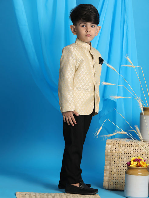 Boy's Cream Woven Silk Blend Jodhpuri