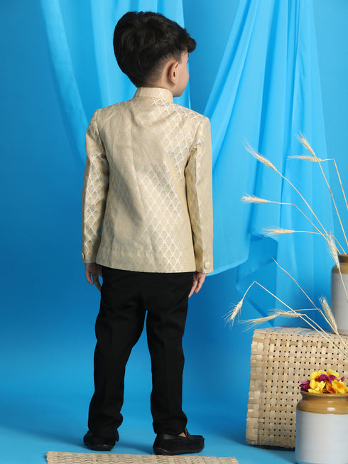 Boy's Cream Woven Silk Blend Jodhpuri
