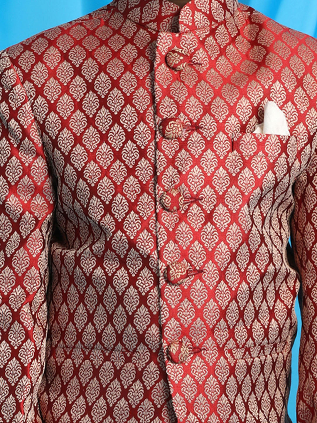 Boy's Maroon Woven Silk Blend Jodhpuri