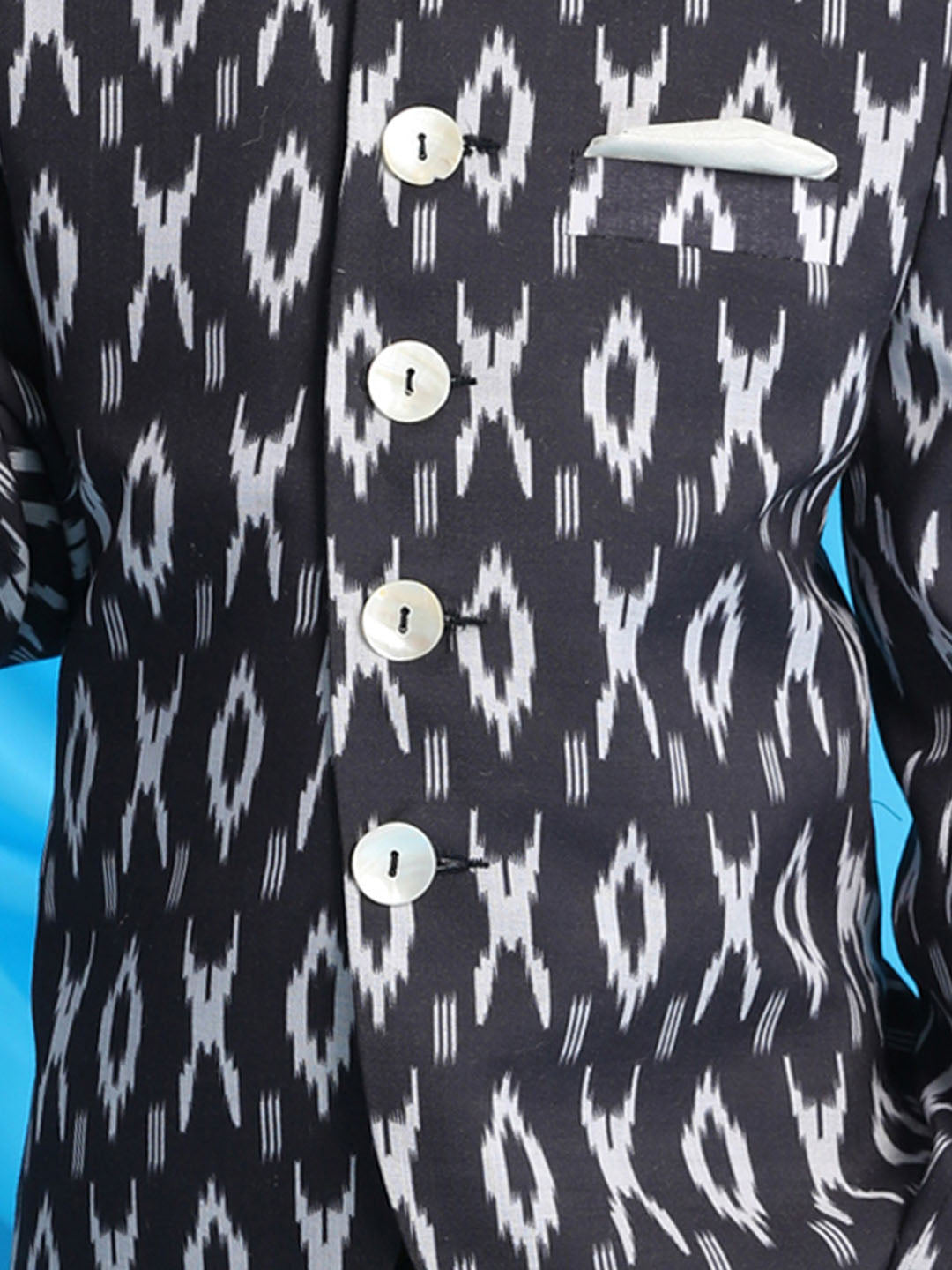 Boy's Black Ikkat Print Traditional Jodhpuri