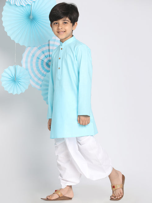 Boy's Aqua Blue Kurta And Dhoti Set