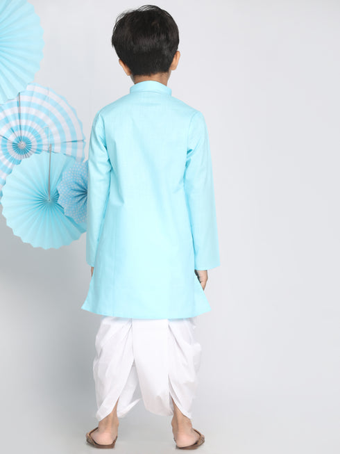 Boy's Aqua Blue Kurta And Dhoti Set