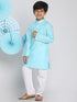 Boys Aqua And White Kurta Pyjama Set