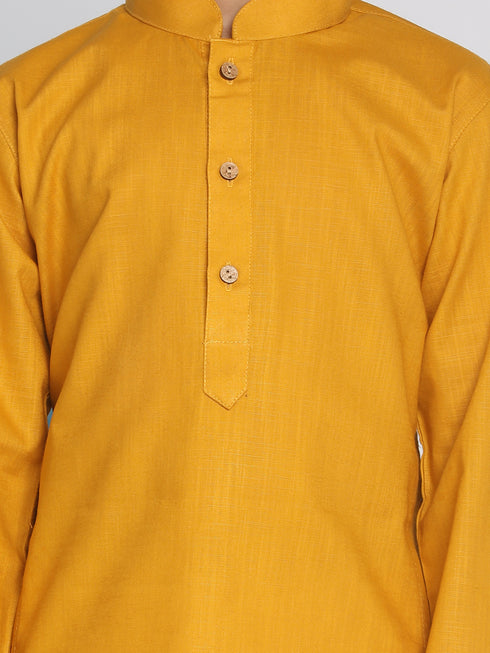 Boys Mustard And White Kurta Pyjama Set