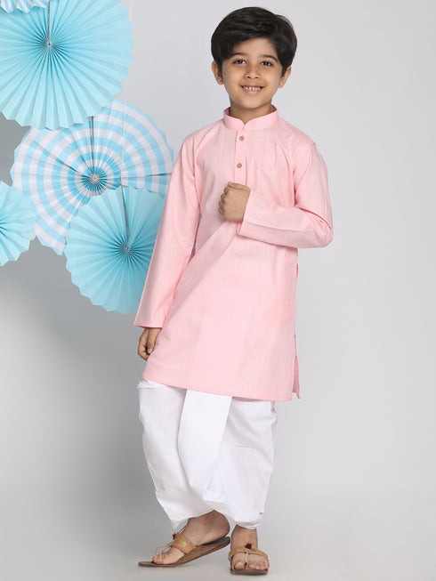 Boy's Pink Kurta And Dhoti Set